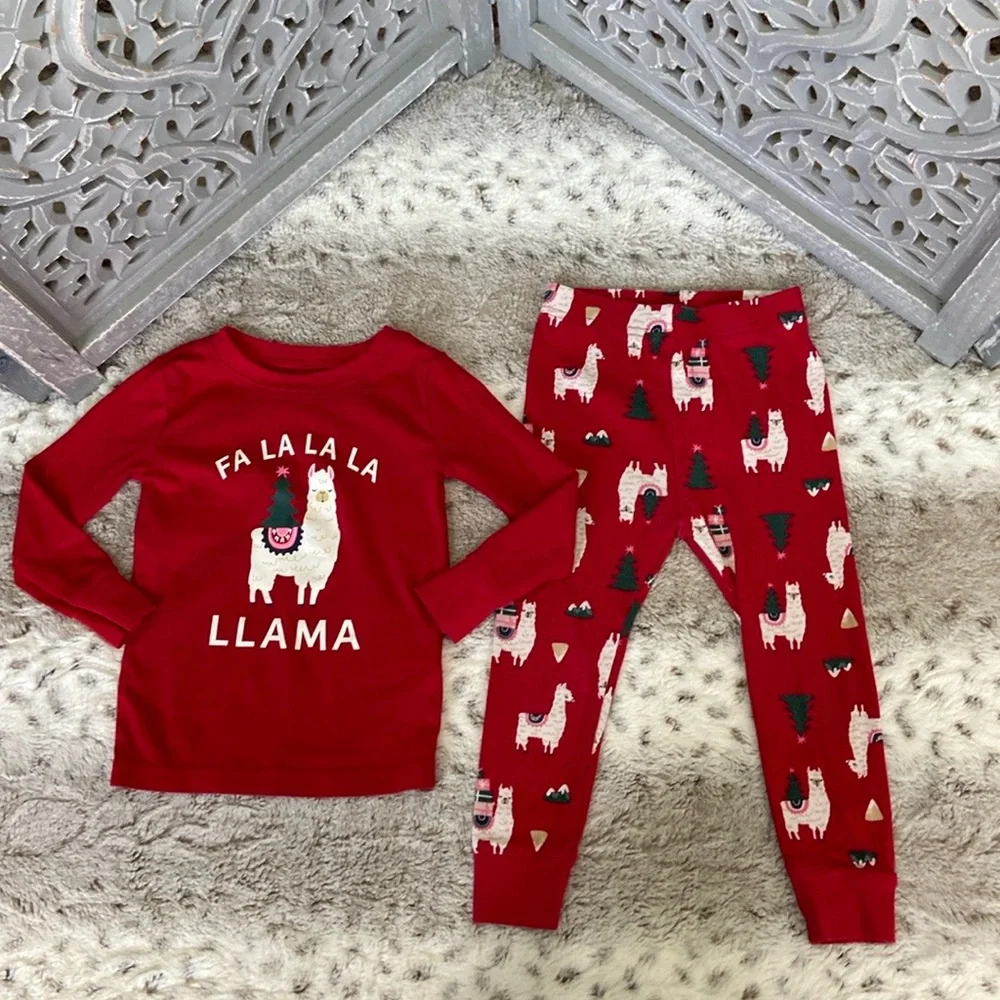 Old Navy Christmas tree llama pajama set girls size 2T holiday party winter